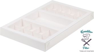 Коробка для конфет (8+8) + для шоколадной плитки (160*80) с пластиковой крышкой 300*195*30, белая