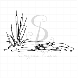 штамп с птицей- утка в камышах