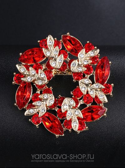 АЛ-106. Брошь в форме венка с красными кристаллами.