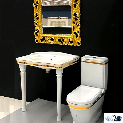 Унитаз Creavit Antik Gold AN360.001A0 напольный приставной, в комплекте с бачком AN410.A00, с золотой лентой