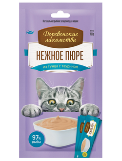 Деревенские лакомства для кошек, Нежное пюре из тунца 4 шт*10 гр