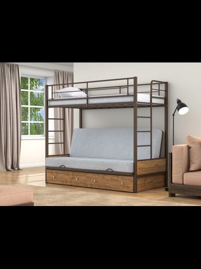 Двухъярусная кровать-диван Дакар 1 Коричневый (вставки дуб крафт табак)