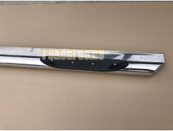 Пороги труба с проступью с нержавеющим листом d76 для Mitsubishi Pajero Sport (1998-2007)