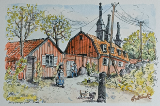 "Сельский пейзаж" бумага акварель, тушь Kurt Gyllbäck 1981 год