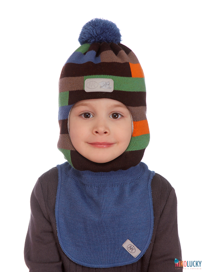 Шапка-шлем  20101-02 синий кобальт,темно-коричневый р. 48-50