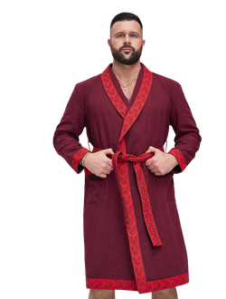 Халат для бани и дома из крапивы "Легкий пар" бордовый