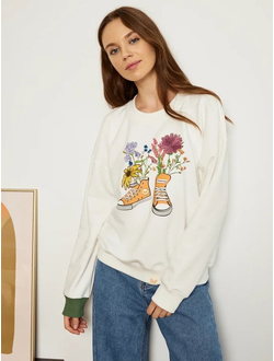 ЖЕНСКИЙ СВИТШОТ БЕЛЫЙ "ЦВЕТОЧНЫЕ КЕДЫ"