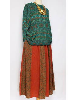 Джемпер ХЛОПОК "Цветы орнамент резинка" зеленый до р.52