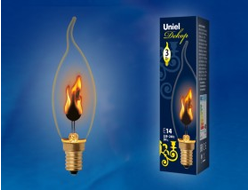 Uniel свеча на ветру декоративная "эффект пламени" E14 3W прозр. IL-N-CW35-3/RED-FLAME/E14/CL