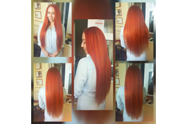 Для ЕвыРудневой, нашей постоянной клиентки домашней студии Ксении Грининой! Горячее капсульное наращивание натуральных волос, длина 70 см, получилось 350 микрокапсул! Покраска волос для наращивания в цвет клиентки, средне-русый медный 7.44 цвет. 