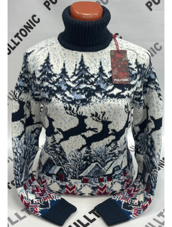 Свитер женский Олени, Лес, Дома, Узоры