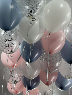 Шары розовый, голубой ретро, белый, с конфетти 20 штук под потолок