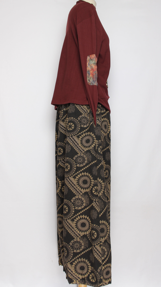 ЮБКА-БРЮКИ джинс-гобелен "ЗАЩИПЫ ОРНАМЕНТ" черная р.46-54