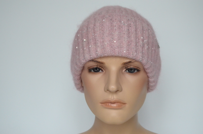 Итальянская шапка Визио с отворотом розовая