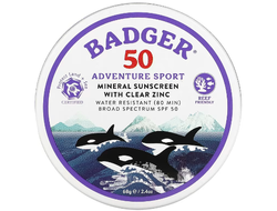Badger Adventure Sport SPF50 - Минеральное солнцезащитное средство с прозрачным цинком