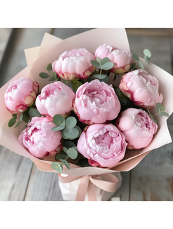 9 розовых пионов