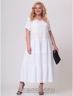Модель: А-3880. Платье А-силуэта с воланами из двух видов хлопковой ткани белого цвета.