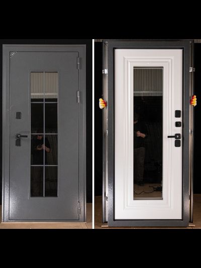 960*2050. ЛЕВОЕ ОТКРЫВАНИЕ. ТЕРМОРАЗРЫВ. КАТАЛЕЯ. КОВКА ВНУТРИ СТЕКЛОПАКЕТА. ГРАФИТ БУКЛЕ/ БЕЛЫЙ МАТОВЫЙ