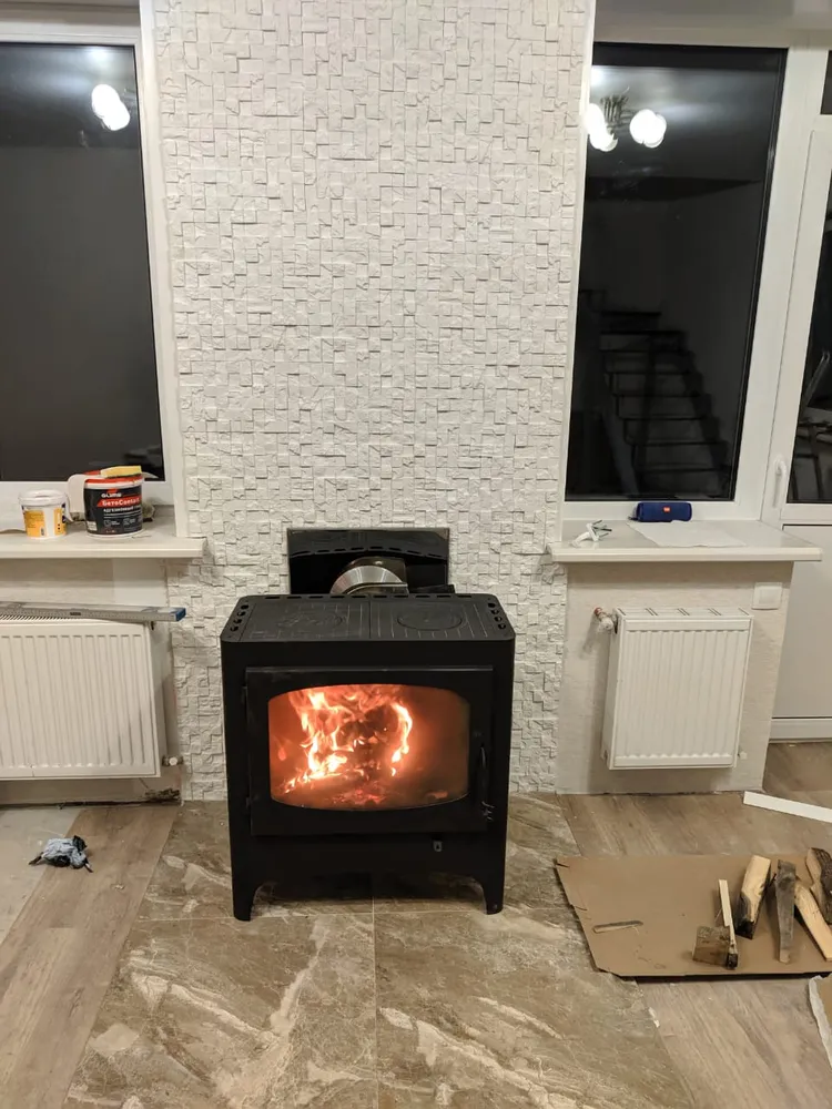 Печь-камин БАВАРИЯ ЭКО с плитой две конфорки (Экокамин). Монтаж силами заказчика. Печь и материалы наши.