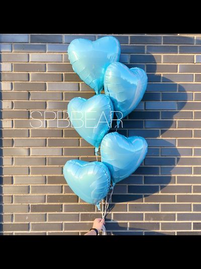 Фольгированные шары Сердца 5 штук голубые