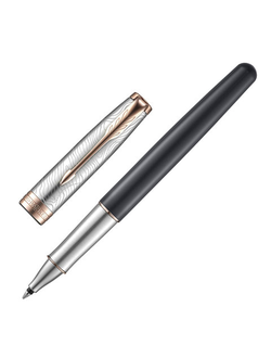 Ручка-роллер PARKER "Sonnet Explore PGT", корпус темно-серый, детали розовое золото, черная, 2054828