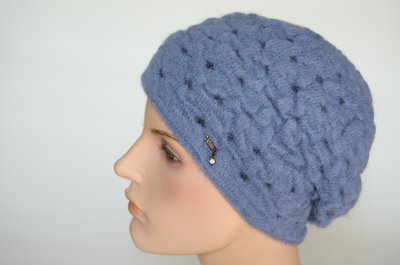 Голубой берет вязаный из мохера и альпака Vizio Италия 6992