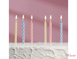 Свечи для торта незадуваемые &quot;Яркая полоса&quot; (набор 10 шт и 10 подставок)