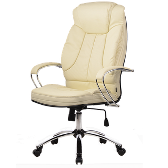 Кресло для руководителя из натуральной кожи LUX12 Бежевый + Хромированное пятилучие