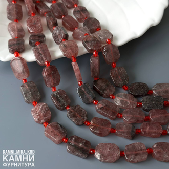 "Клубничный кварц" плоские прямоугольные бусины 17,5-18,6х11,7-12,6 мм, цена за нить 19 см