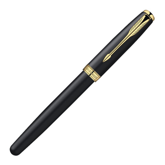 Ручка-роллер подарочная PARKER "Sonnet Matt Black GT", черный матовый лак, позолоченные детали, черная, S0817970