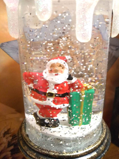 LED Свеча новогодняя музыкальная, USB кабель,  28*11*11см, ТИП: Дед мороз в санях с оленями/ Дед Мороз с подарком