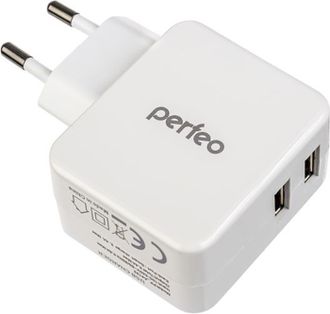 Сетевое зарядное устройство Perfeo CUBE 2, 2xUSB, 3.4А (белый)