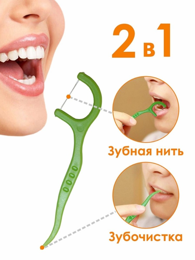 Зубная нить с зубочисткой (мята) Happy Life 50шт