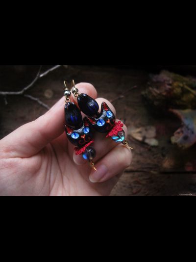 "Секреты Лавочки Чудес", длинные серьги с чёрными котами, воронами и звёздами