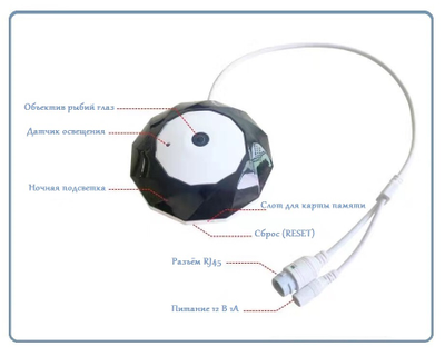 Потолочная - настенная WiFi/LAN видеокамера панорамная с DVR, Full HD 3Mp (IP Pro (VR cam. EseeCloud))