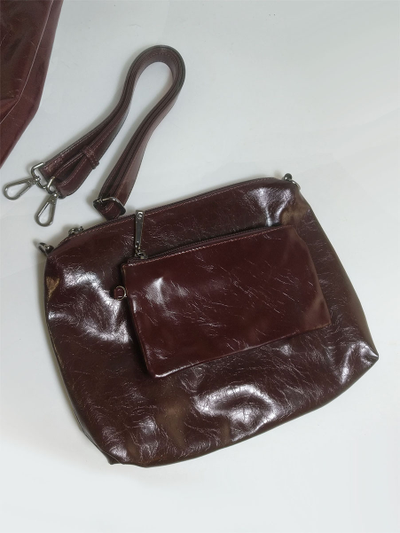 (АРТИКУЛ: 10106/1/8) СУМКА МЕШОК ЖЕНСКАЯ, БОЛЬШАЯ, НАТУРАЛЬНАЯ КОЖА С ГЛЯНЦЕМ, БОРДОВАЯ, БЕЗ ПОДКЛАДКИ, ШИРОКАЯ РУЧКА ЧЕРЕЗ ПЛЕЧО