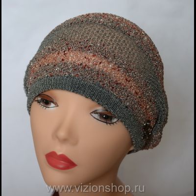 Вязаный летний берет Vizio италия 5041 серый с бордовым