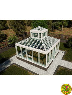 Зимняя теплица оранжерея “Роналд” в классическом английском стиле с четырехскатной крышей и зенитным