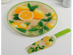 Тортовница стеклянная с лопаткой «Лимон», d=30 см, лопатка 26,5×7 см
