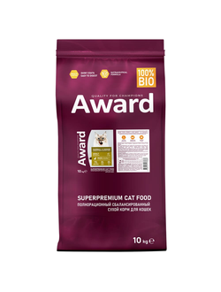 AWARD (Авард) Hairball & Indoor, сухой корм для кошек для выведения шерсти, Утка, Курица 10 кг