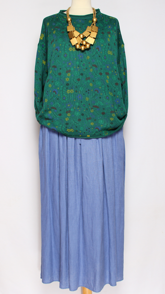 ЮБКА "ЛЁН ШИРОКАЯ" зелёная, джинс р.46-54