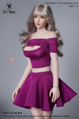 Женский комплект (топ и юбка) лиловый - 1/6 - Hollow T-shirt pleated skirt (SA017A) - SA Toys