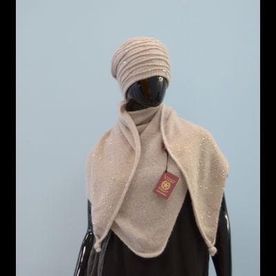 Кремовый шарф платок женский с пайетками Италия Vizio 6943 ST ORO / Tresor