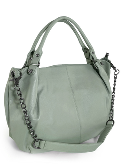 (АРТИКУЛ: 9904/1/8) СУМКА ЖЕНСКАЯ БОЛЬШАЯ, НАТУРАЛЬНАЯ КОЖА, БЛЕДНО-ЗЕЛЕНАЯ, РЕМЕНЬ С ЦЕПОЧКОЙ ЧЕРЕЗ ПЛЕЧО