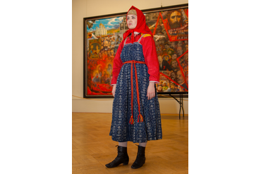 Северный костюм, "кубовый" сарафан с набойкой, Фольклорно-этнографический театр «Братыня» 