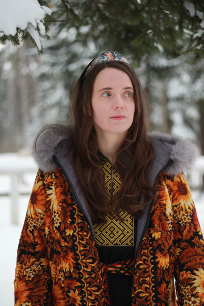 Куртка из павлопосадского платка Солнце