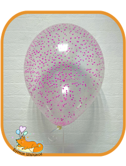 Воздушные шарики под потолок с гелием прозрачные с ярко-розовыми конфетти Шарики пенопластовые