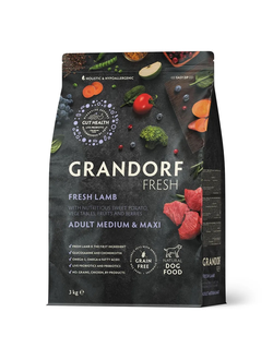 Grandorf Fresh сухой корм для собак средних и крупных пород с ягненком и бататом, 3 кг