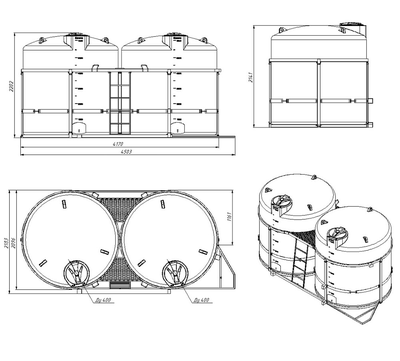 Кассета для воды/СЗР 12000 литров стандартный слив 3" (Ду76)
