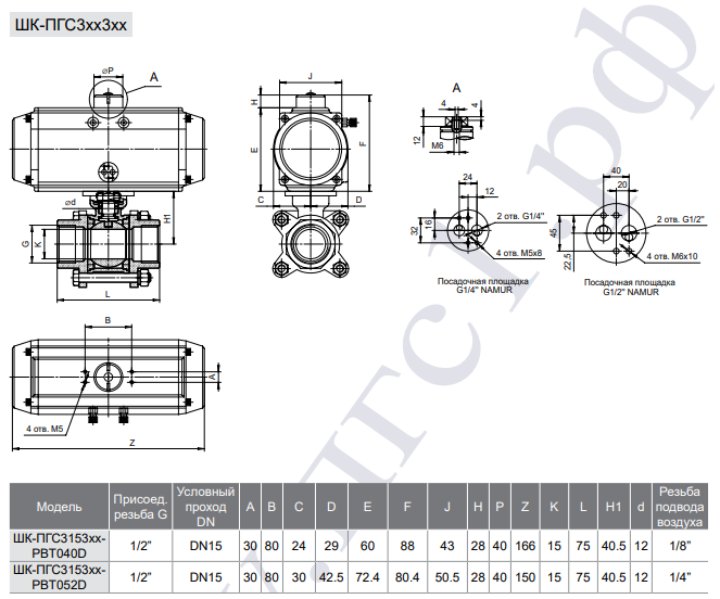 Габаритные и присоединительные размеры ШК-ПГС315304-PBT040D